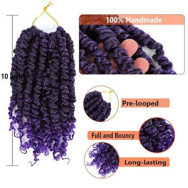 Passion Twist Crochet Hair 10 Inch 8 Packs Pre-Twisted Passion Twist Hair Crochet Hair for Black Women Pre-Looped Crochet Braids Synthetic Crochet Hair Extensions #Tpurple