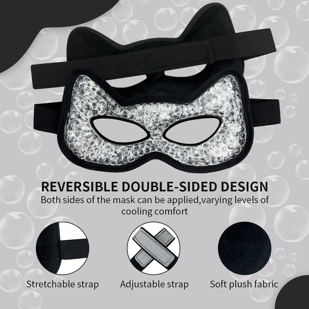 CONBELLA Cooling & Heating Eye Mask - Hot/Cold Use for Puffy Eyes, Headaches, Migraines, Sinus & Dark Circles (2 Packs Black)