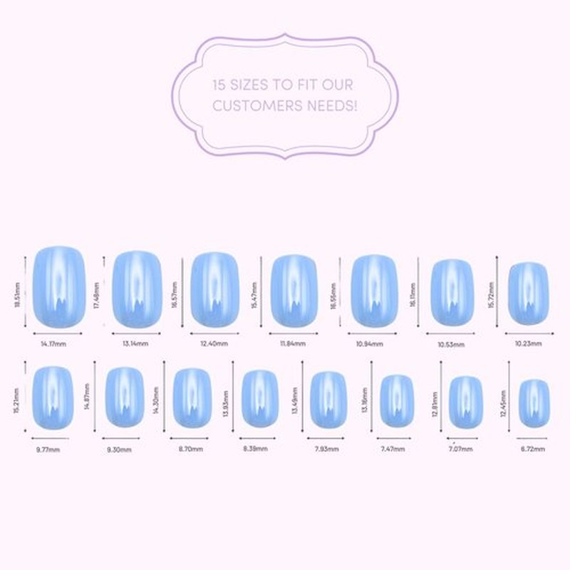 Lopotichat Ultra-Resistant Gel Press-On Nails Set - 30 Nails in 15 Sizes for Perfect & Natural Fit - Reusable Manicure for DIY Salon-Quality Nails at Home (Blueberry Baby)