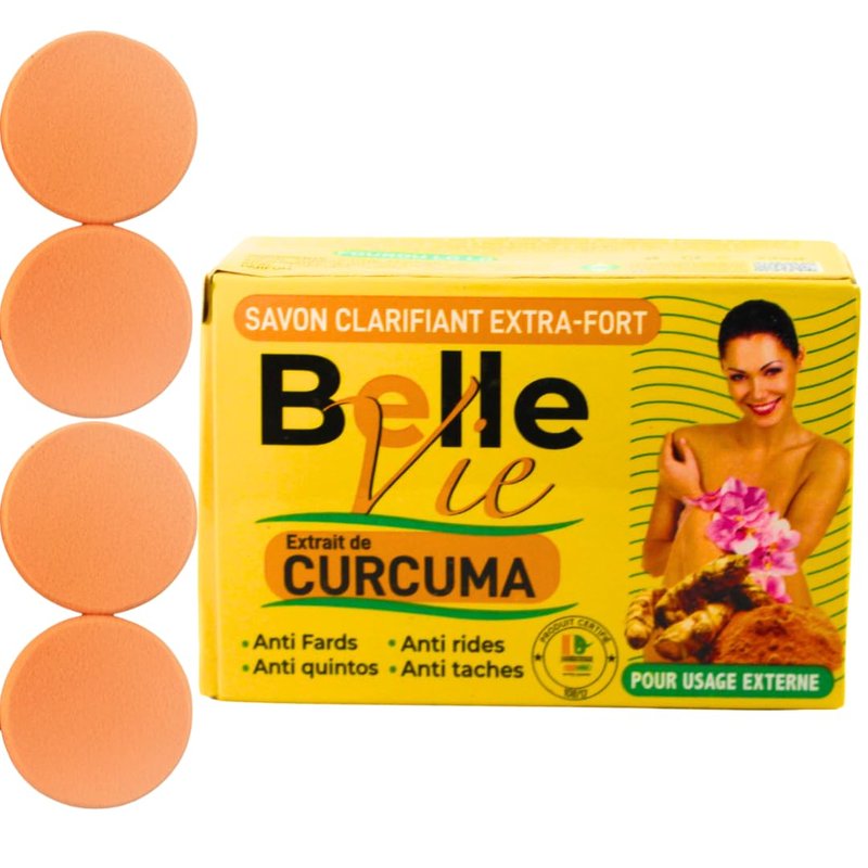 Belle Vie Turmeric Soap, 225g with 4 Exfoliating, cleansing Pads