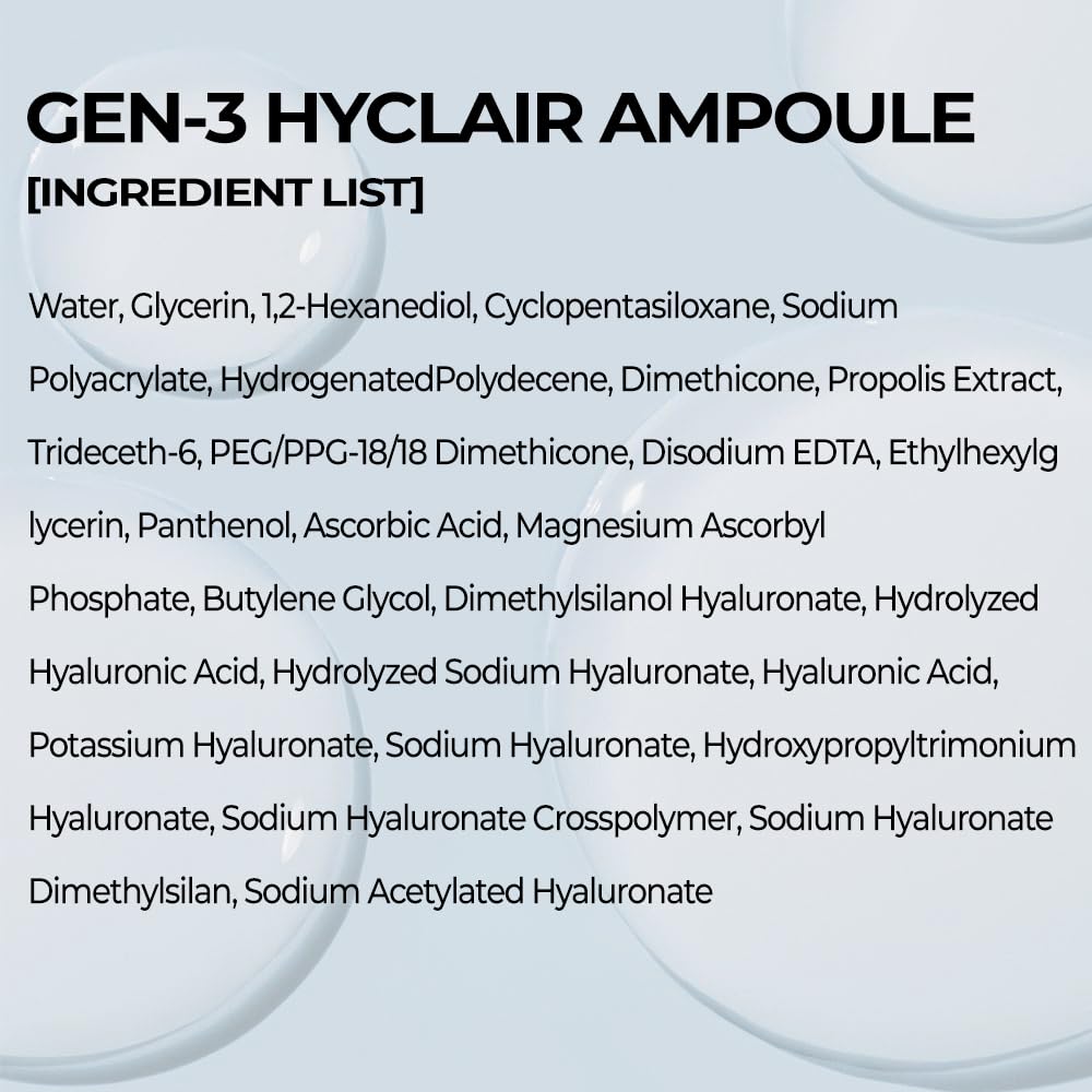 CELL29 Gen3 Hyclair Serum Ampoule 3-Layer Hyaluronic Acid 10 Species Acne Treatment Daily Face Moisturizer Propolis & Collagen 100-Hour Long-Lasting Formula All Skin Types Glass Skin Korean 3.38 Fl.oz