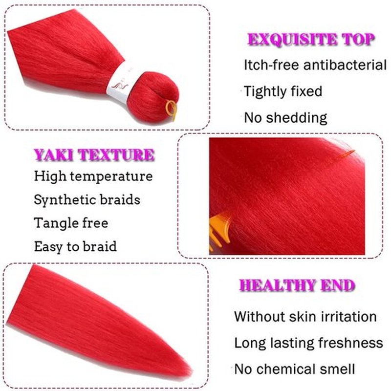 Pre Stretched Braiding Hair Extensions 30 Inch 3 Packs Crochet Twist Braids Hair High Temperature Synthetic Fiber Braid Hair Hot Water Setting（30",Red）