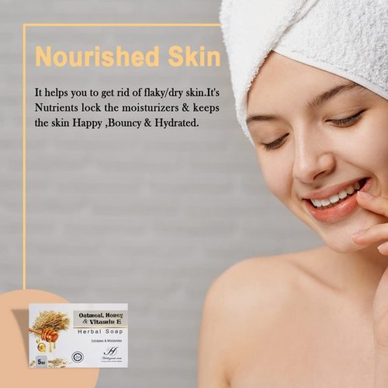 HERBOGANIC Oatmeal, Honey and Vitamin E Herbal Soap | Pack of 3 of 5oz soap Bar | Natural Bar Soap for Face and Body | Hydrating and Nourishing | Suitable for Men and Women