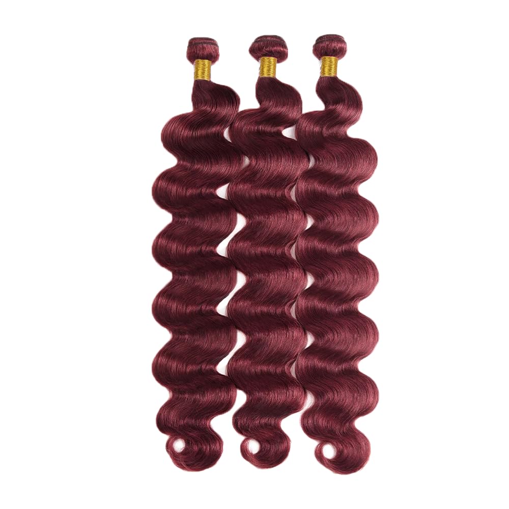 Burgundy Human Hair Bundles 99J Body Wave Human Hair Bundles Brazilian Unprocessed Virgin Hair 3 Bundles 12 12 12 Inch 99J Body Wave Bundles Wine Red Bundles Human Hair Extensions