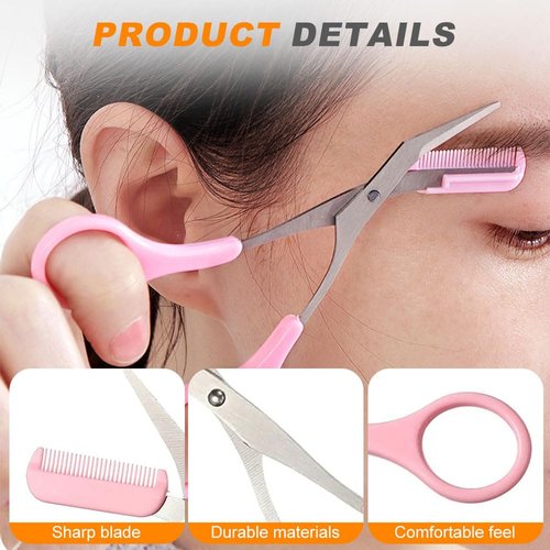 Eyebrow Trimmer Scissor, 2025 New Eyebrow Scissors with Comb, Non-Slip Stainless Steel Eyebrow Trimming Scissors, Eyebrow Cutter Hair Removal Eyebrow Scissors Makeup Tool for Women Men (3Pcs b)