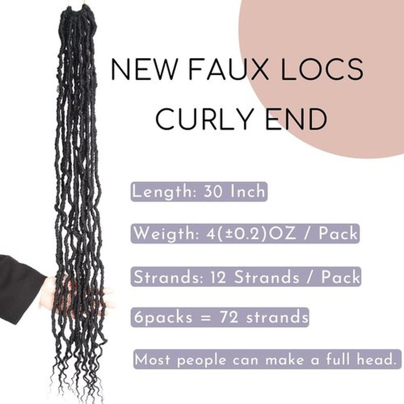 BOHOBABE Faux Locs Crochet Hair 30 Inch, Boho Soft Crochet Locs with Curly Ends, Long Bohemian Goddess Locs Crochet Braids for Black Women (6 Packs, 1B)
