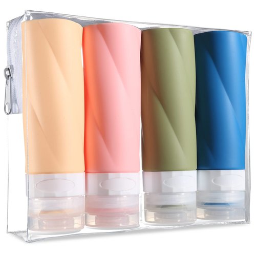 Gemice Travel Bottles for Toiletries, 3oz Tsa Approved Travel Size Containers BPA Free Leak Proof Travel Tubes Refillable Liquid Travel Accessories with Clear Toiletry Bag (4 Pack)