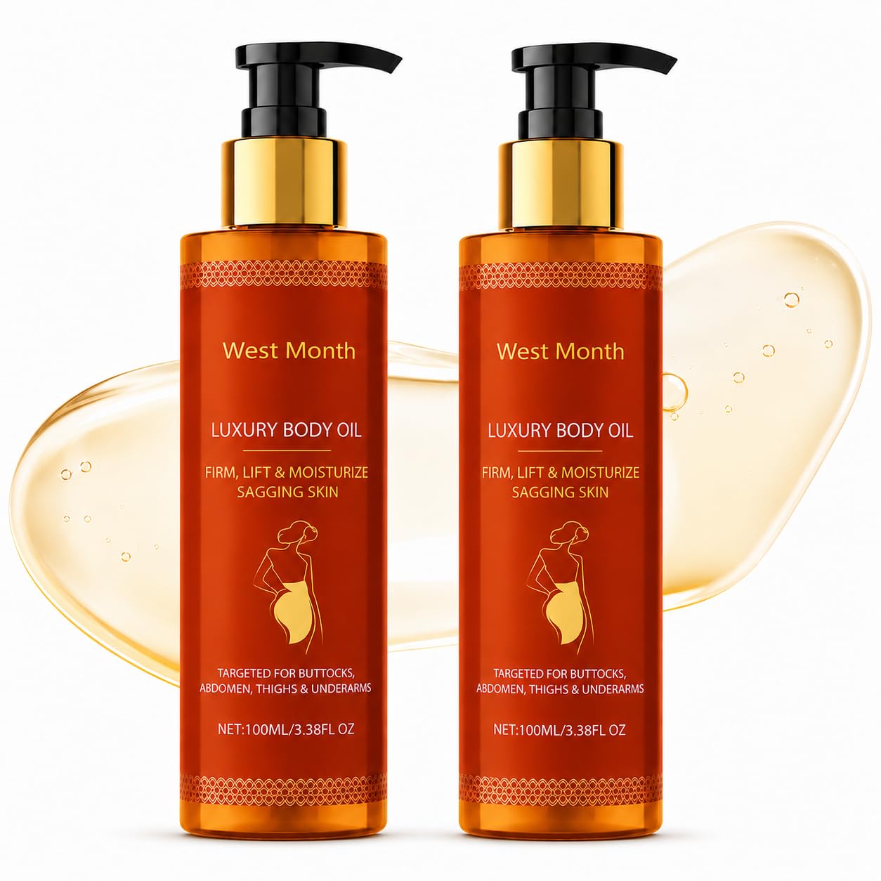 Body Firming Oil for Women, 2 Pack After Shower Oil for Dry Skin, Lightweight Non-Greasy Moisturizer for Arms Legs Belly