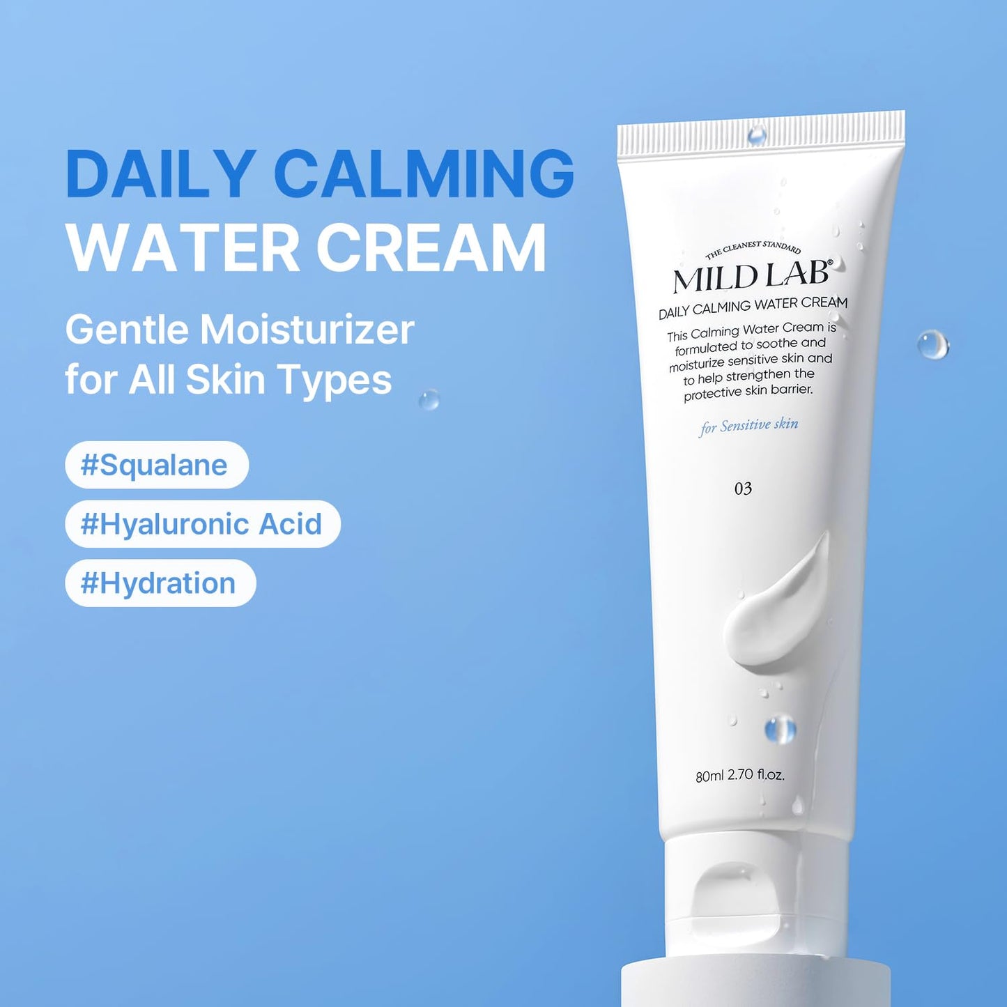 MILDLAB Daily Soothing Moisture Cream | Lightweight Facial Moisturizer for Oily & Sensitive Skin with Squalane 7%, Deep Hydration & Barrier Care, Non-Greasy | Korean Skin Care (80 ml/2.70 fl.oz.)