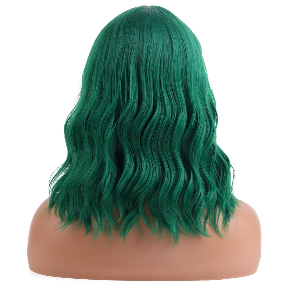 MAGQOO Green Wig Women Girls Emerald Green Bob Wig Short Curly Wavy Green Wig with Bangs St Patrick Halloween Party Wigs Synthetic Heat Resistant