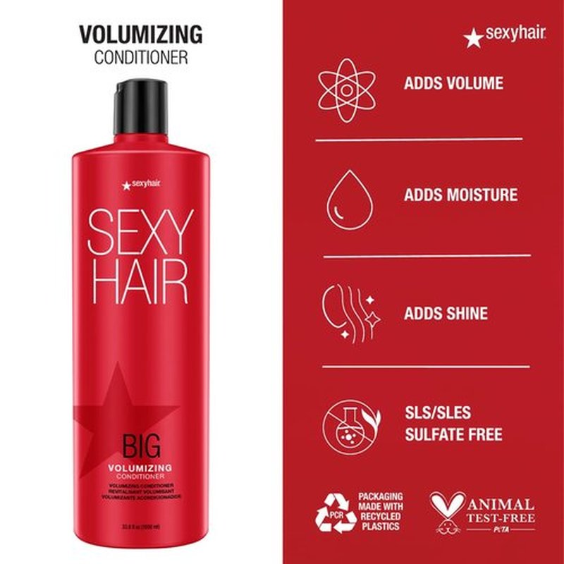 SexyHair Big Volumizing Conditioner, 33.8 Oz | Provides Moisture and Hydration | SLS & SLES Sulfate Free | All Hair Types