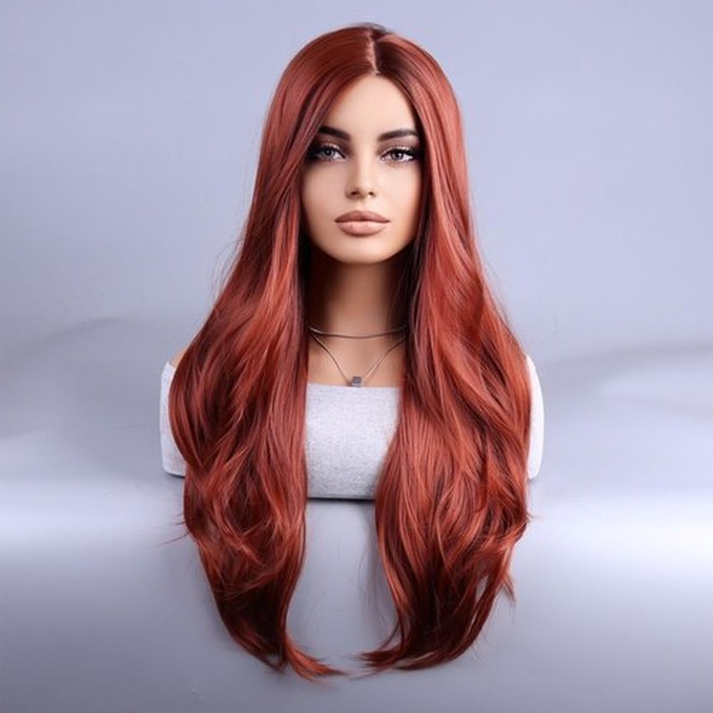 MAGQOO Dark Orange Wig for Women Auburn Wig Long Curly Wavy Red Copper Ginger Wigs Side Part Synthetic Heat Resistant