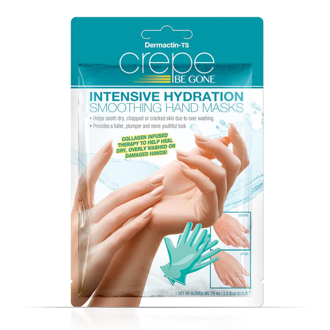Dermactin-TS Crepe Be Gone Intense Hydration Smoothing Hand Mask - Moisturizing Gloves Hand Skin Repair, Collagen Hand Mask