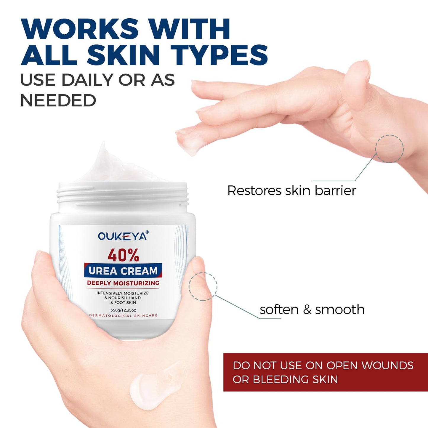OUKEYA Urea Cream 40 Percent, Foot & Hand Cream for Dry Cracked, Urea Lotion for Feet Maximum Strength