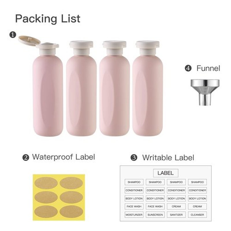 owlyee 6.7oz Travel Shampoo Bottle, Empty Plastic Squeeze Bottles with Flip Cap, 4PCS Lotion Container for Toiletries (200ml, Pink)