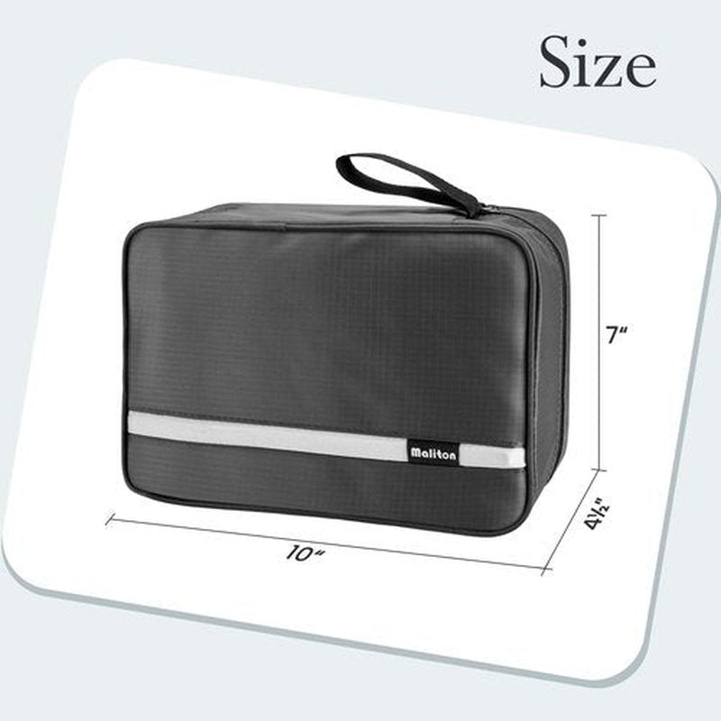 Maliton Toiletry Bag for Men & Women | Large for Traveling | Hanging Compact Hygiene Bag with 4 Compartments | Waterproof Bathroom Shower Bag (Black)