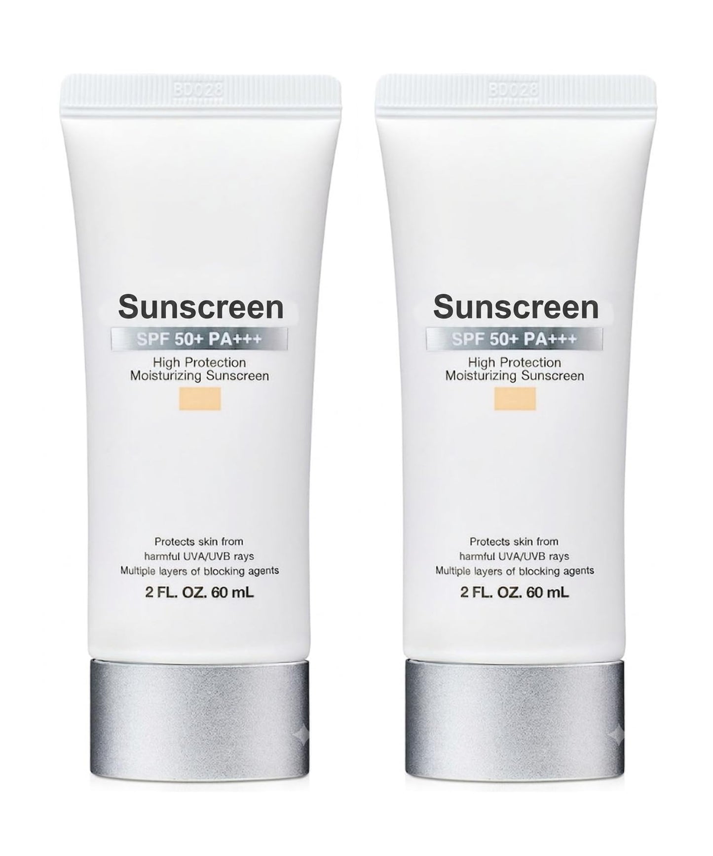Sunscreen (Beige, White) SPF 50+ PA+++, High Protection Moisturizing sun Cream 2 fl.oz.(60ml) x 2pack