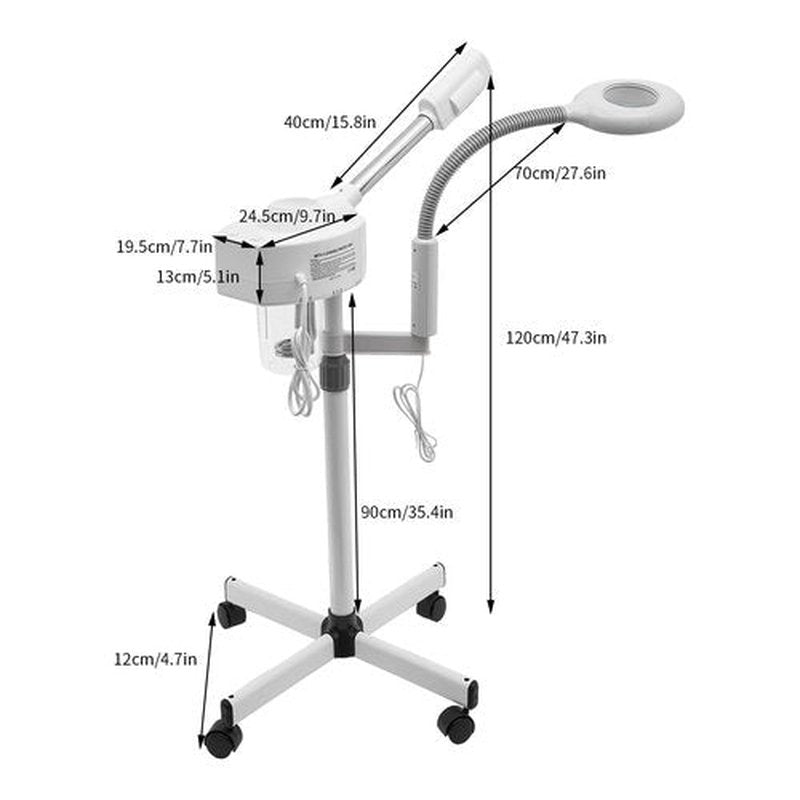 2 in 1 Professional Facial Steamer on Wheels -Ionic Facial Steamer Kit for Facial Deep Cleaning and Moisturize, SPA & Home (2 in 1 White)