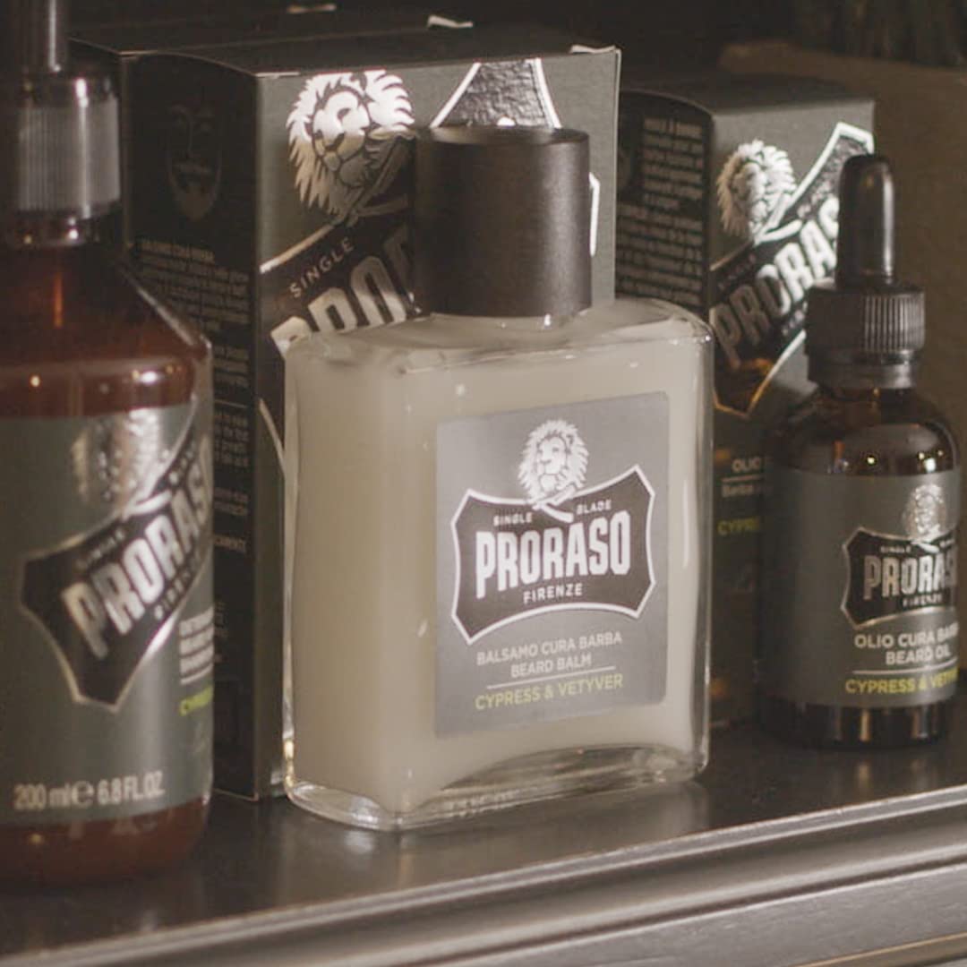 Proraso Cypress and Vetyver Complete Beard Care Kit - Beard Wash, Oil, and Balm with Fresh, Earthy Scent - Premium Italian Gift Set for Men in Collectible Tin Box