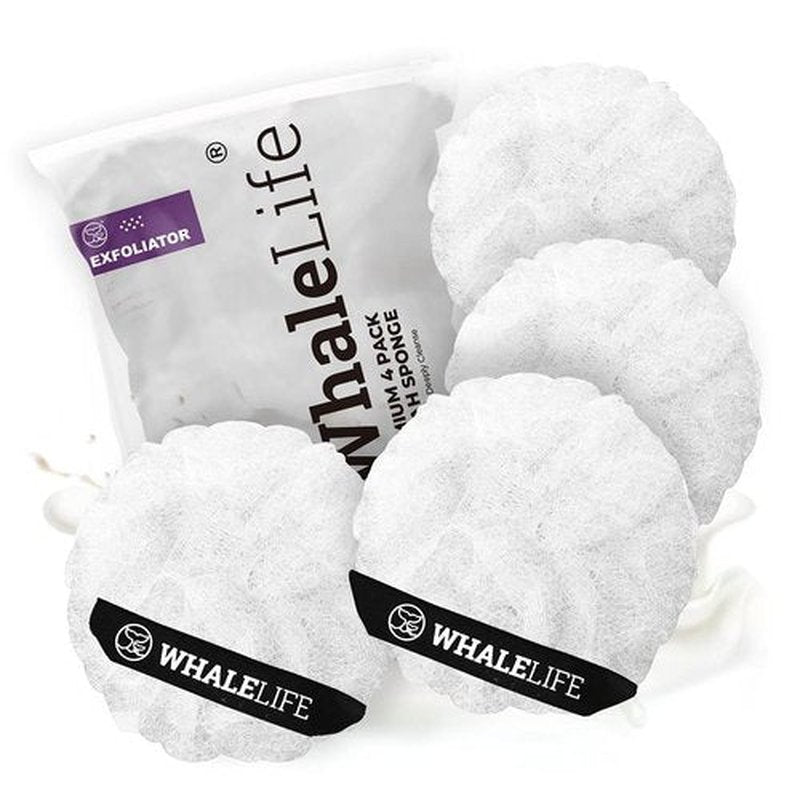 Loofah Sponge Bath Sponge for Women Men 4 Pack (White Rough Surface)
