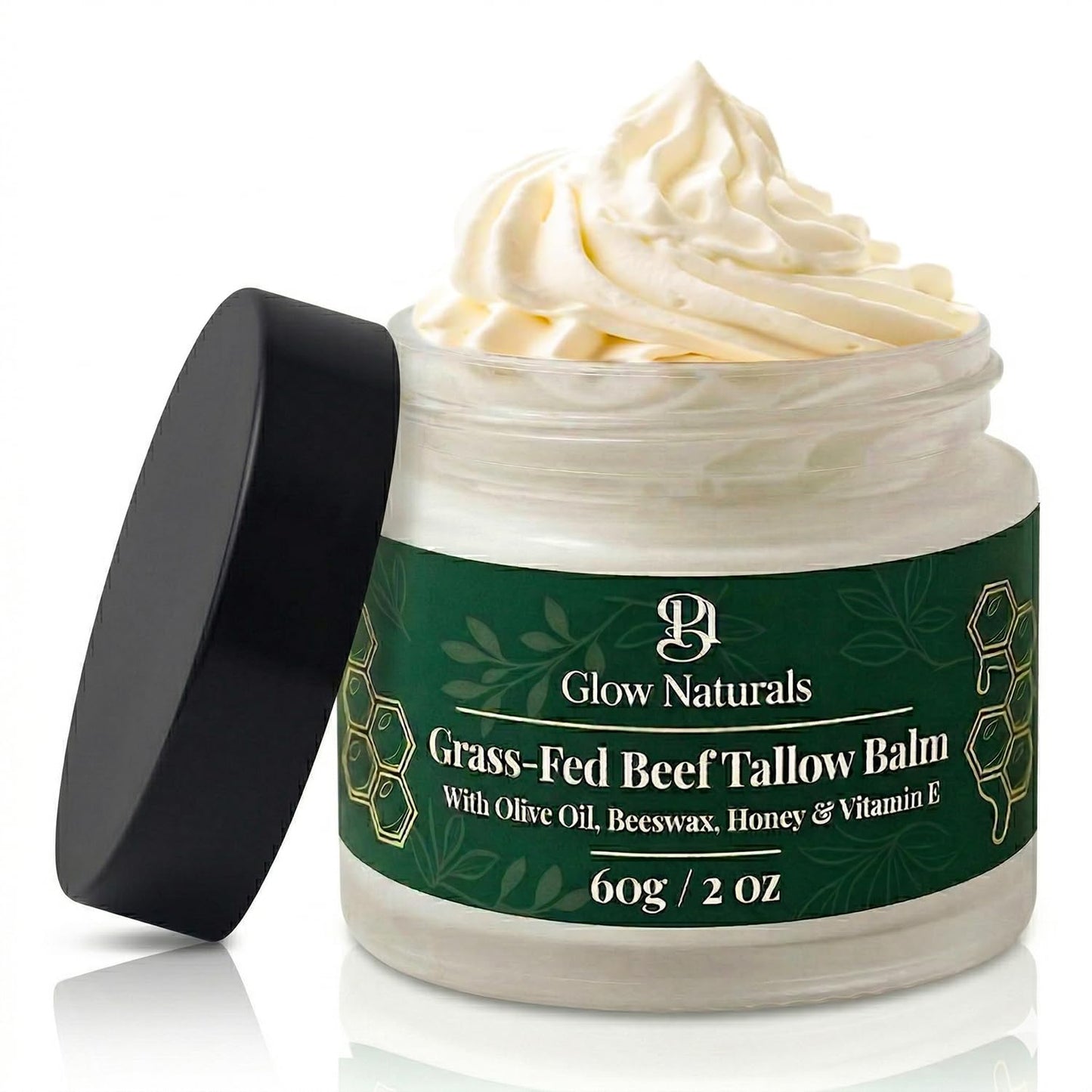 Glow Naturals Beef Tallow For Skin - 2 oz Fragrance Free Tallow And Honey Balm With Olive Oil, Beeswax & Vitamin E - Grass Fed Beef Tallow For Face, Body & Dry, Sensitive Skin