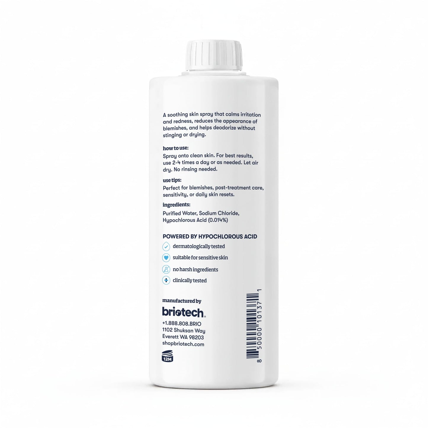 BRIOTECH Topical Skin Spray, Hypochlorous Acid for Sensitive Skin, HOCl Facial Mist, Full Body Support Against Irritation, Calm Redness, Soothe Foot & Scalp, 32 fl oz Refill (2 Pack)