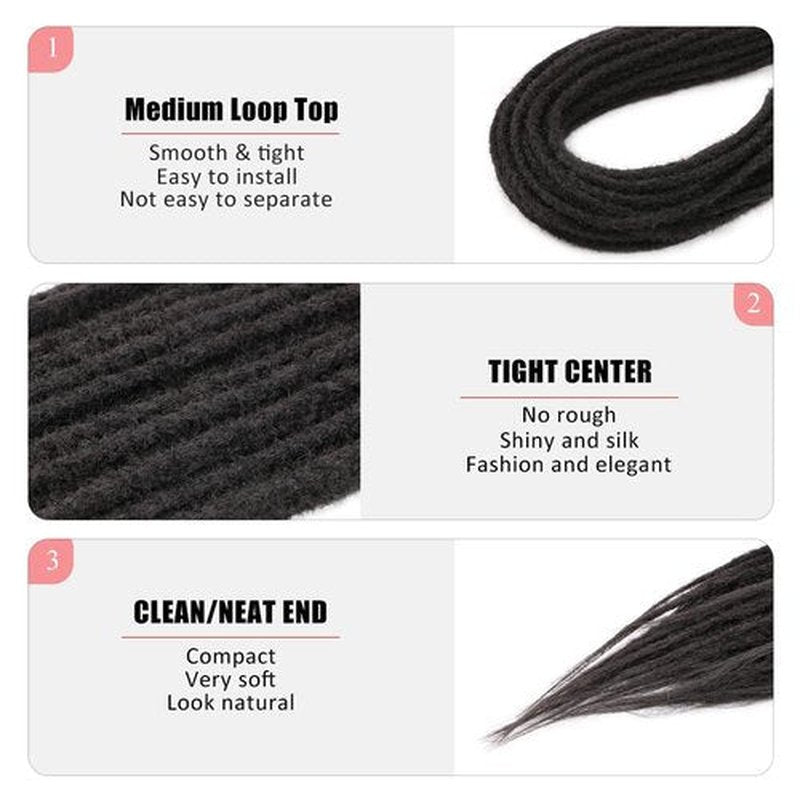 DAIRESS 24 Inch Double Ended Dreadlock Extensions Synthetic Dreads 5strands/pack Synthetic Braids Thin 0.6cm Soft Handmade Reggae Hair Hip-Hop Style Dread Extensions Locks Hair(5strands/pack,1B#)
