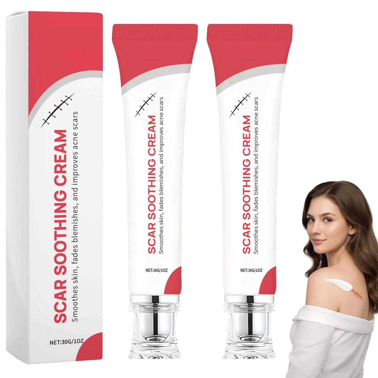 2PCS Scar Soothing Cream & Smoothing Cream for Scars - Gentle Care for Sensitive, Helps Improve Appearance of Scars, For Recover Smooth, Lightweight Non-Greasy Formula