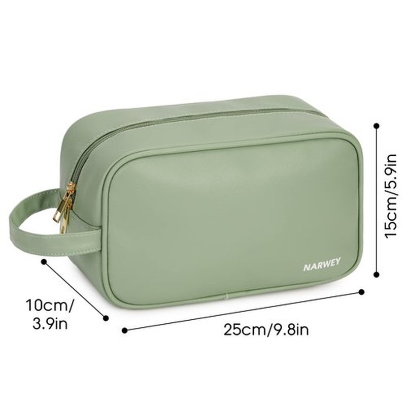 Narwey Vegan Leather Travel Toiletry Bag for Women Traveling Dopp Kit Makeup Bag Organizer for Toiletries Accessories Cosmetics (Green)
