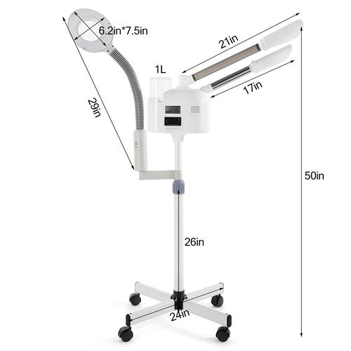Professional 3 in 1 Facial Steamer Upgrade Esthetician Steamer with hot & Cold Nozzle 5X LED Magnifying Lamp Beauty Salon Spa