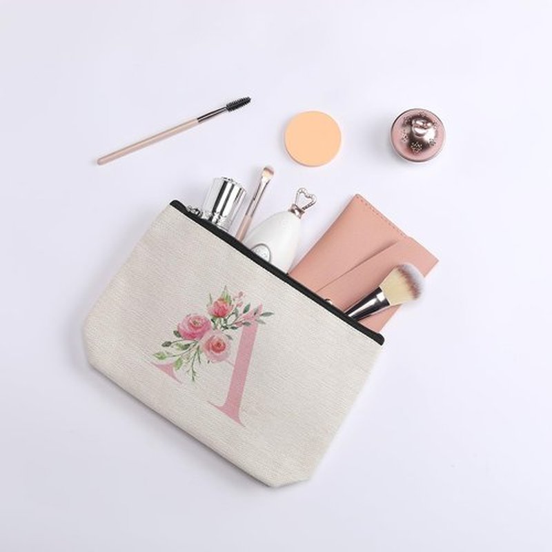 kdxpbpz Initial Makeup Bag, Personalized Gifts for Women, Bridesmaid Gifts, Birthday Gifts for Women Mom, Gifts for Best Friend, Bride Bridesmaid Cosmetic bag (Pink, A)