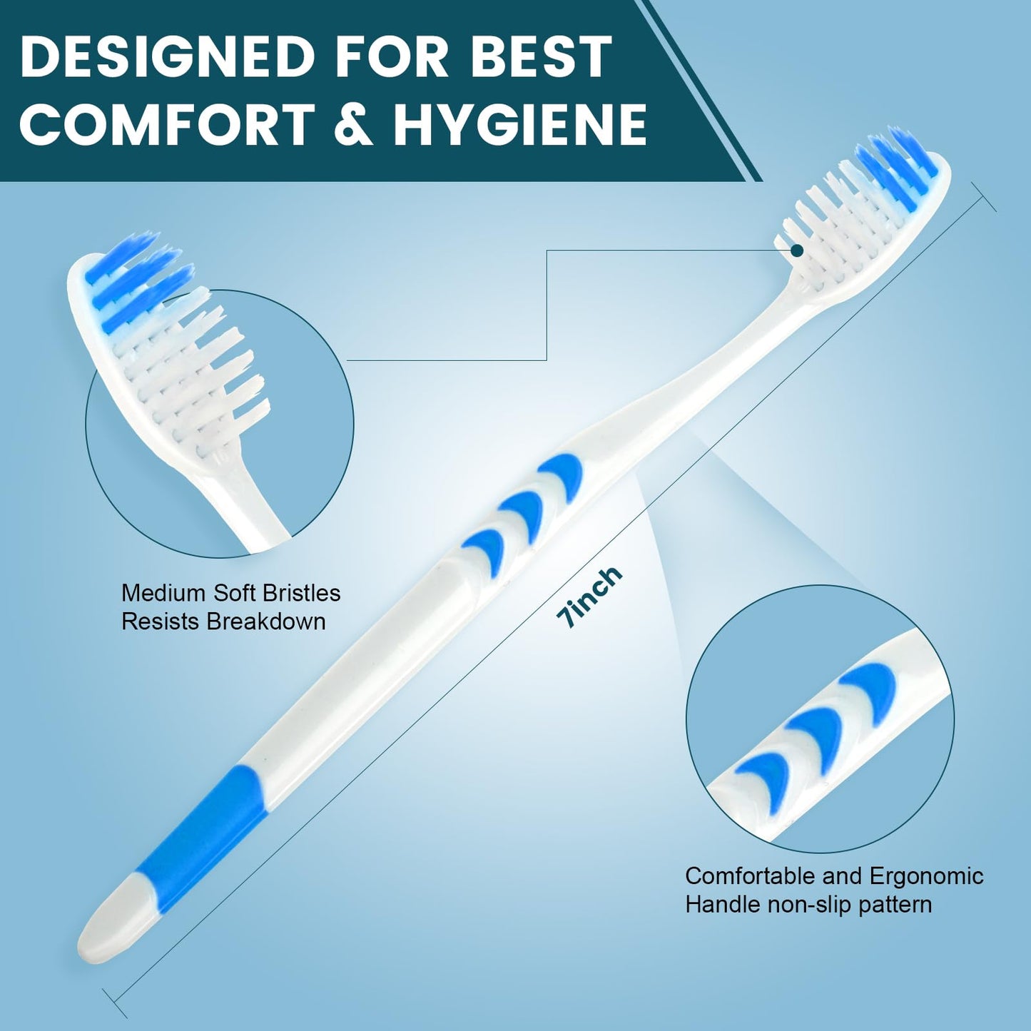 Navona 50 PCS Premium Individually Wrapped Bulk Toothbrush Pack, Disposable Toothbrushes, Kids Toothbrush, Medium Soft Bristle Toothbrushes, Ergonomics Handle, Perfect for Travel Hotel Donation