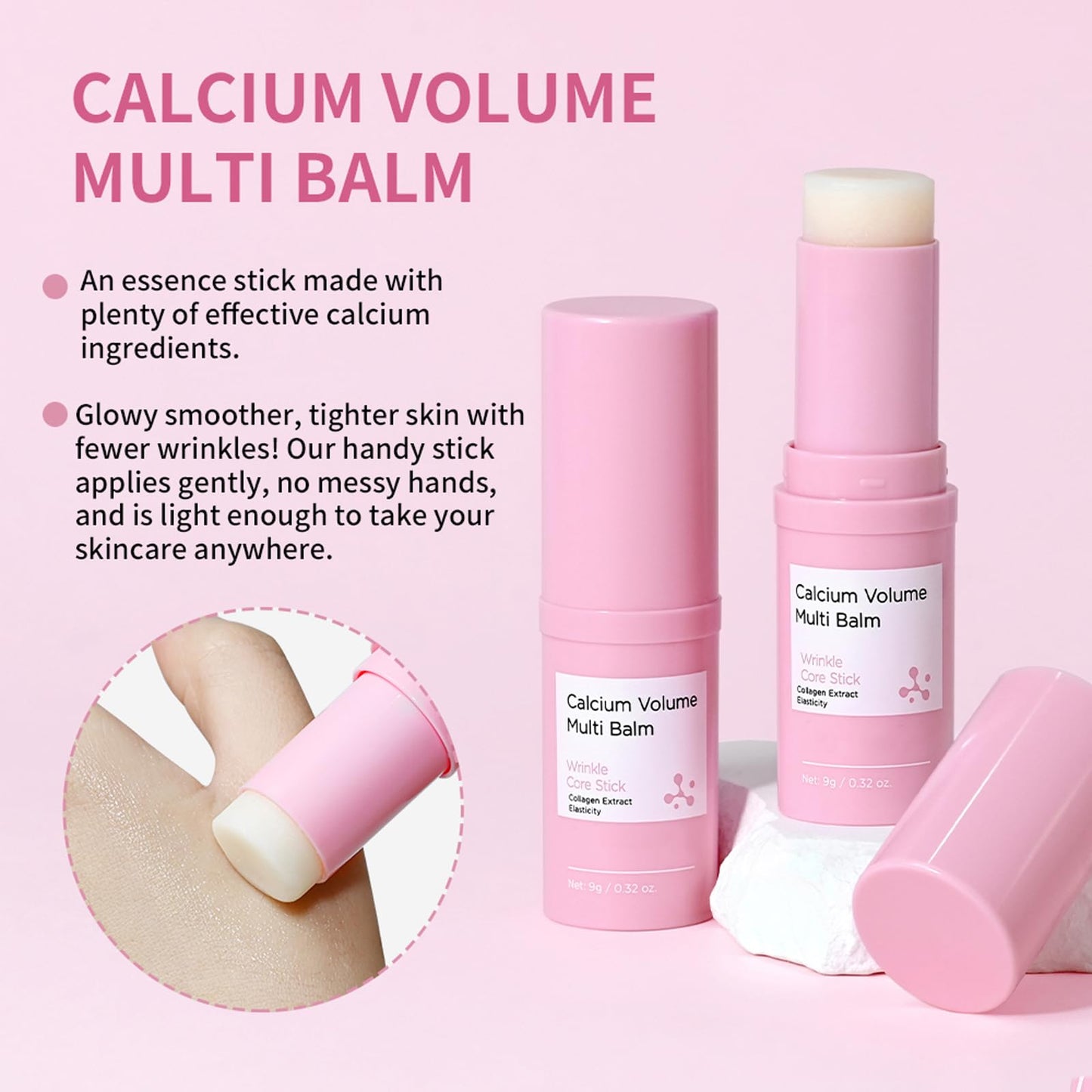Cemenrete Calcium Volume Multi Balm Stick, Korean Collagen Moisturizing Glow, Hydrating & Anti-Aging Almond Vitamin E for Face, Eyes, Lips & Neck (Multi Balm Stick, 2)