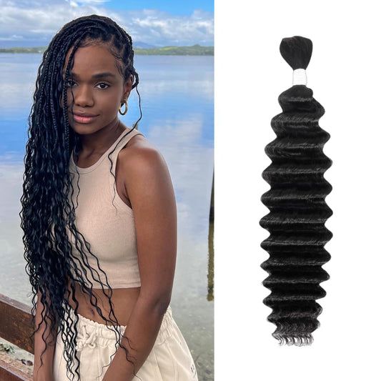Deep Wave Human Braiding Hair 18Inch 1 Bundle 50g Bulk Human Hair for Braiding No Weft Human Braiding Hair for Boho Braids Wet and Wavy 100% Brazilian Virgin Curly Hair for Braiding Hair Extensions