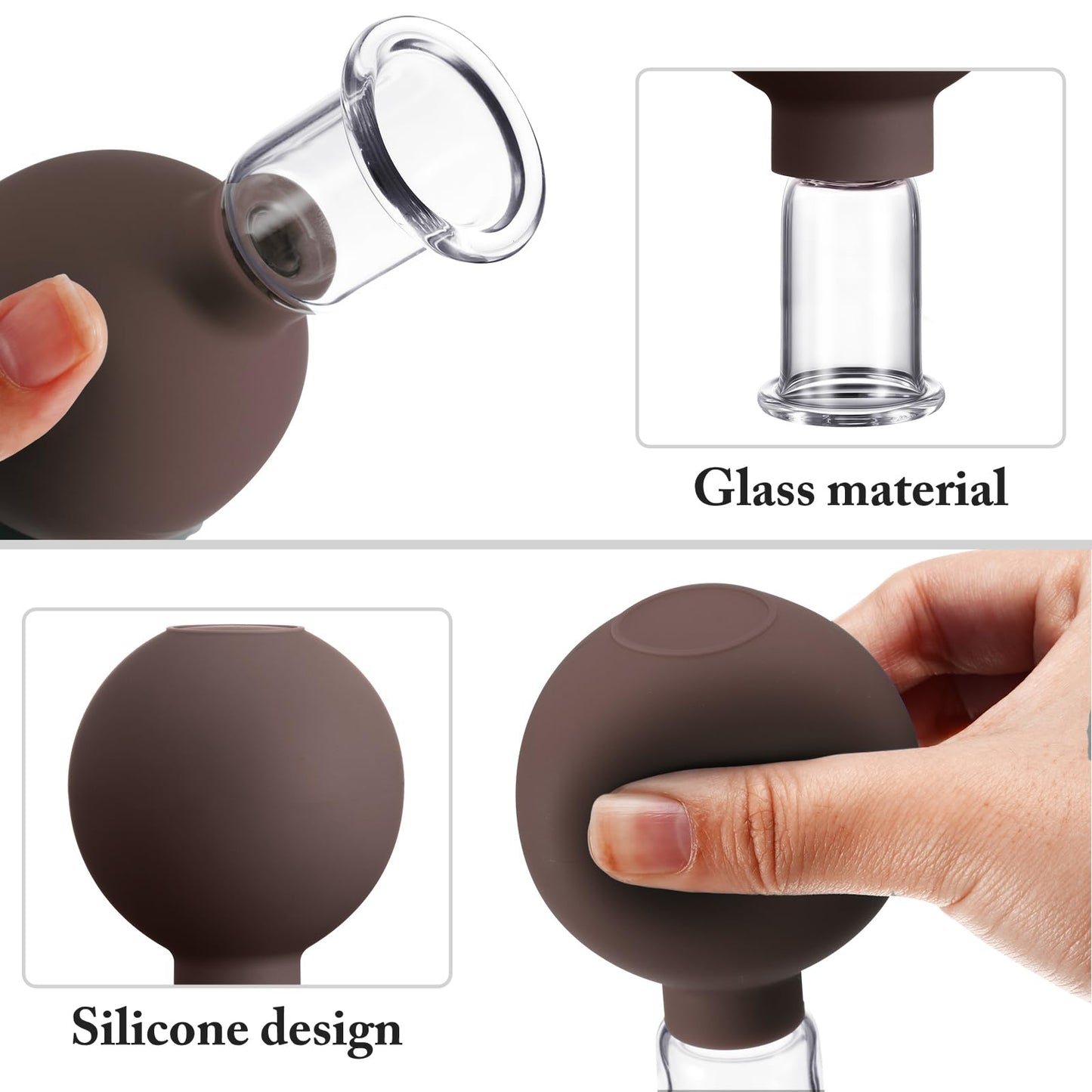 Nuanchu Facial Cupping Cup Glass Face Cup Silicone Cupping Massage Vacuum Suction Mug for Body Face Leg Arm Back Shoulder Muscle and Joint(Brown,0.65 Inch Diameter)
