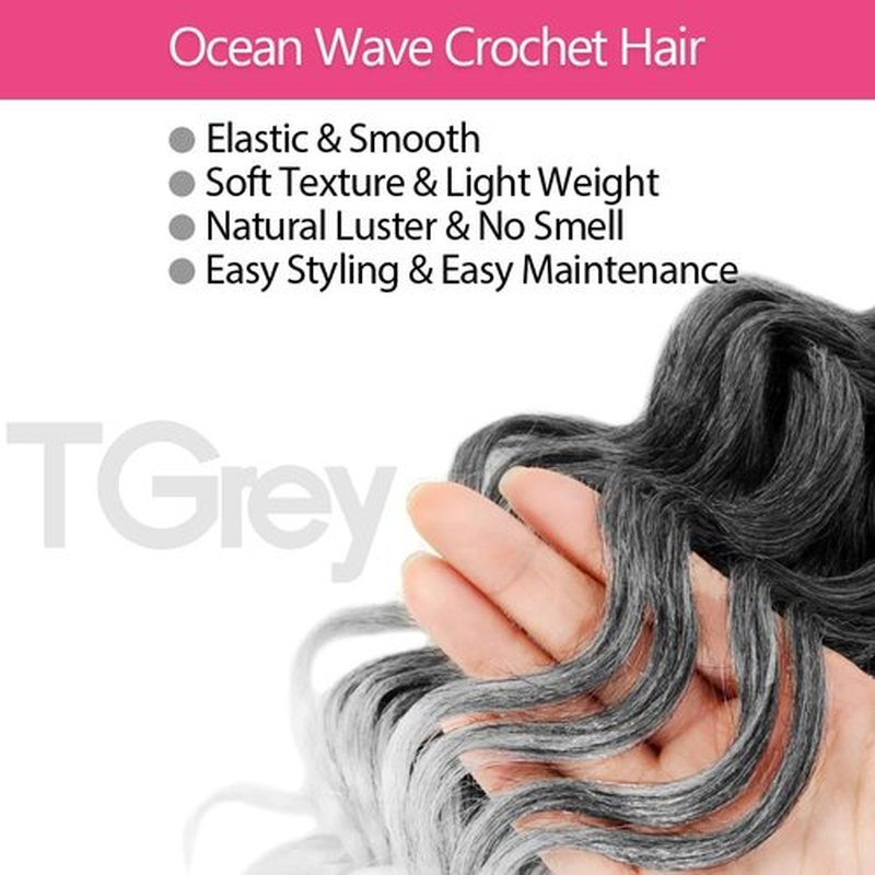 Niseyo NU Ocean Wave Crochet Hair 6 Inch 8 Packs Soft Deep Twist Crochet Braids Synthetic Wavy Braiding Hair Extensions T Grey (Ombre Gray)