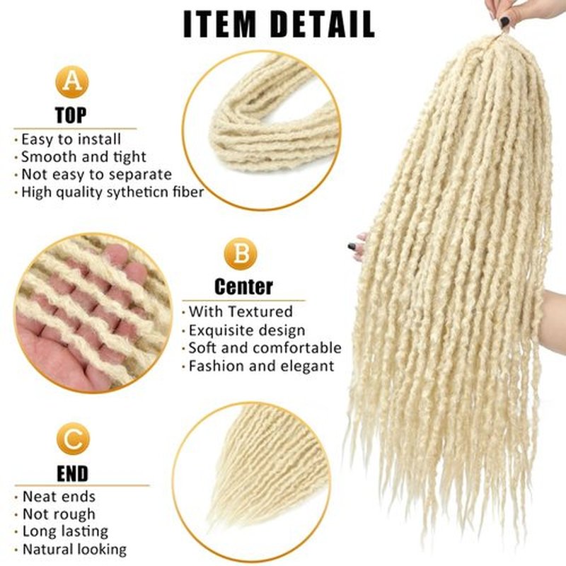 Aguacor Synthetic Textured Dreadlocks Straight Double Ended Dreadlock Extensions with Texture 20inches 25 Strands Thin Soft DE Dreadlock Extensions for Women (25 Strands, 613#)