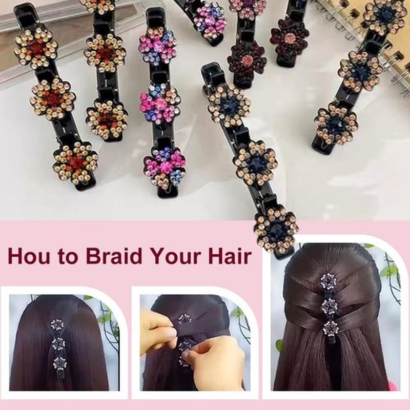 2 PCS Sparkling Crystal Stone Braided Hair Clips Girls,2024 Hair Clips for Women,Hair Clips for Thin Thick Curly Hair,Small Hair Clips Hair Braid Clips for Home Use (Gold)