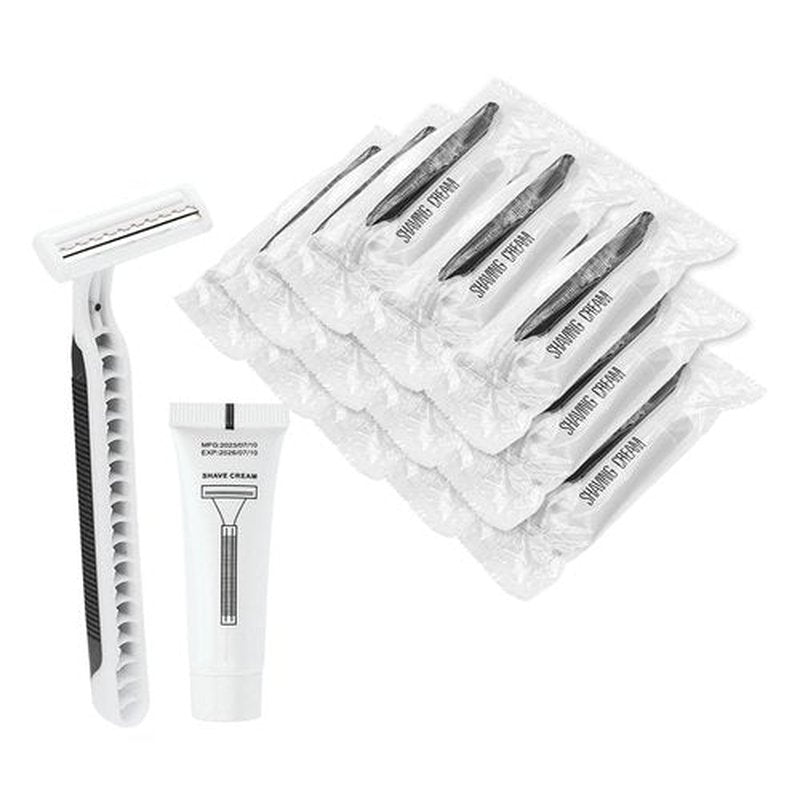 Disposable Razors in Bulk Pack of 30,Black Disposable Shaving Razors Individual Wrapped Twin Blade Bulk Disposable Razors with Clear Cap and 10g Shaving Cream for Homeless,Hotel,Travel,Charity,Shelter