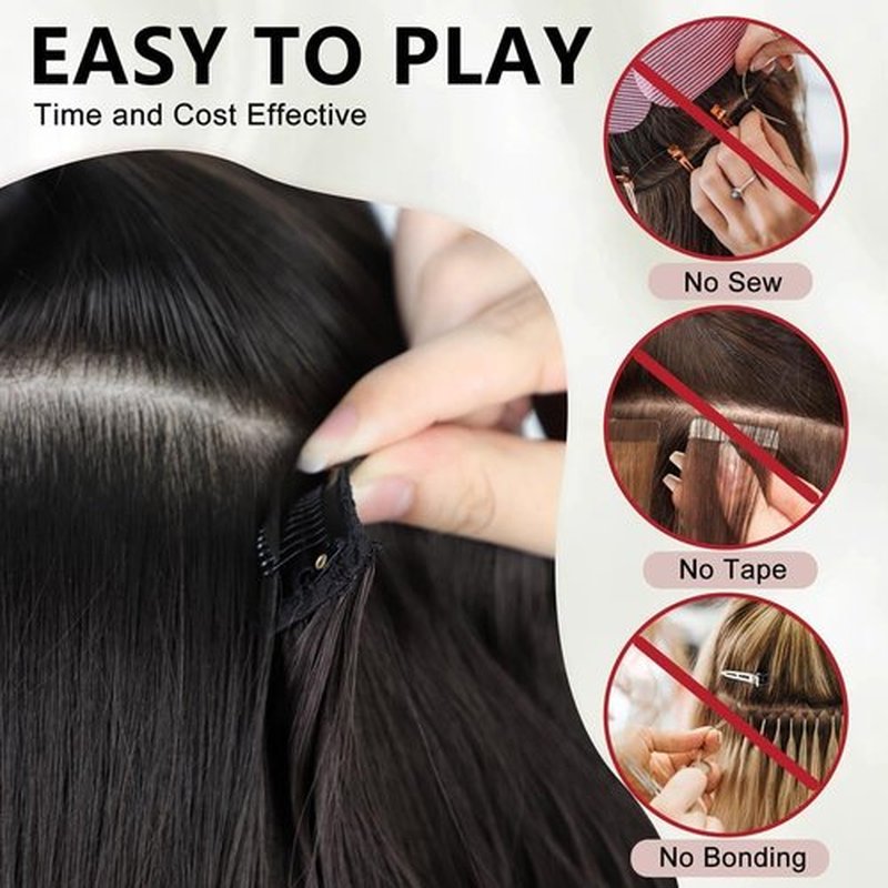 ALXNAN Hair Extensions, 4PCS Highlight Clip in Hair Extensions, 20 Inches Mixed Brown & Blonde Long Wavy Natural Soft Synthetic Hairpieces for Women