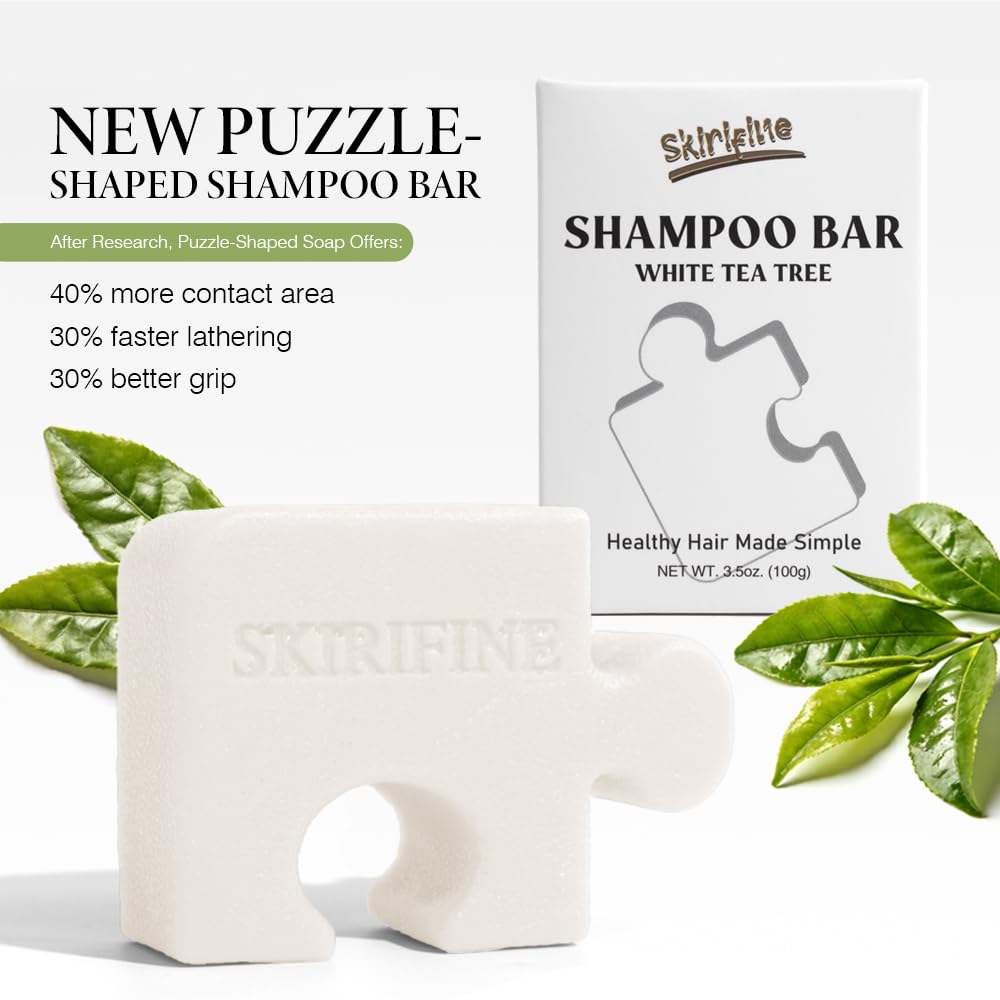 SKIRIFINE Puzzle Tea Tree Solid Shampoo Bar for Scalp Care, 3.5 oz