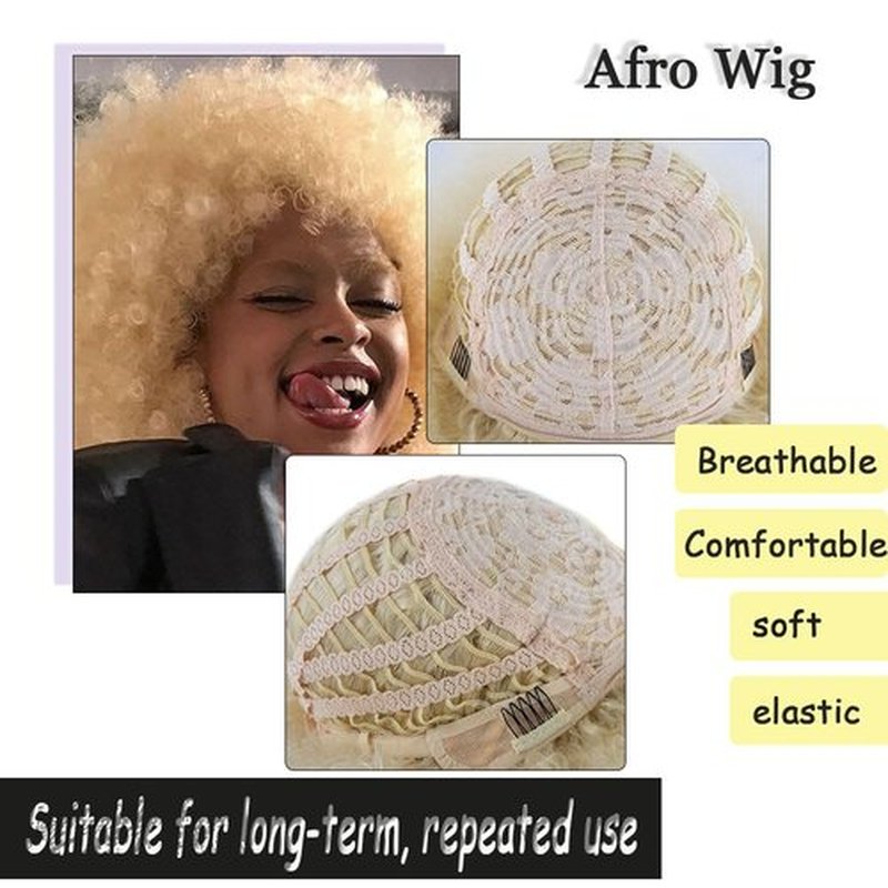 FYIMUYI Afro Wig - Soft 70s Afro Wig For Black Women Short Curly Afro Kinky Wig Large Bouncy And Soft Natural Looking Synthetic Wigs For Daily And Party Halloween Costume Use (# 613