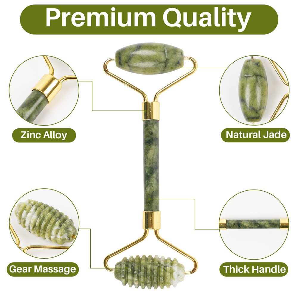shenghang Emerald Facial Roller Massager Anti-Wrinkle and Relieve Edema Facial ridged Roller Natural Xiuyan Jade rejuvenates the Skin (Green)
