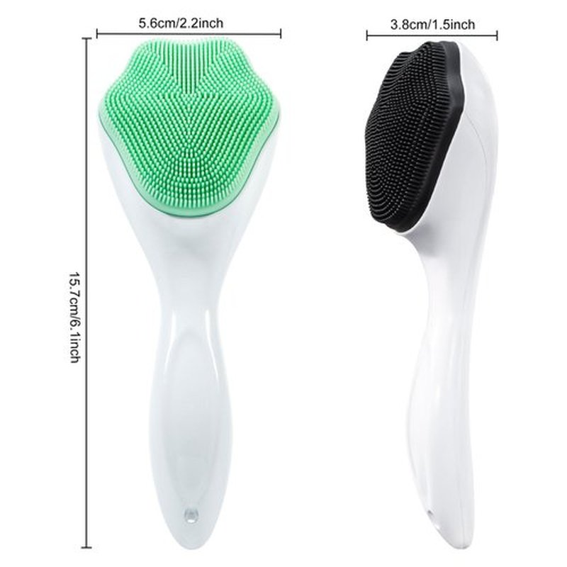 Beomeen Silicone Face Scrubber Exfoliating Brush, 2 Pack Manual Handheld Facial Cleansing Brush Blackhead Scrubber, Soft Bristles Waterproof for Face Skincare (Green,Black White)