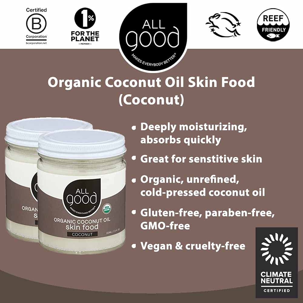 Organic Coconut Oil Skin Food - Natural Moisturizer & Vegan Skincare (2-Pack)