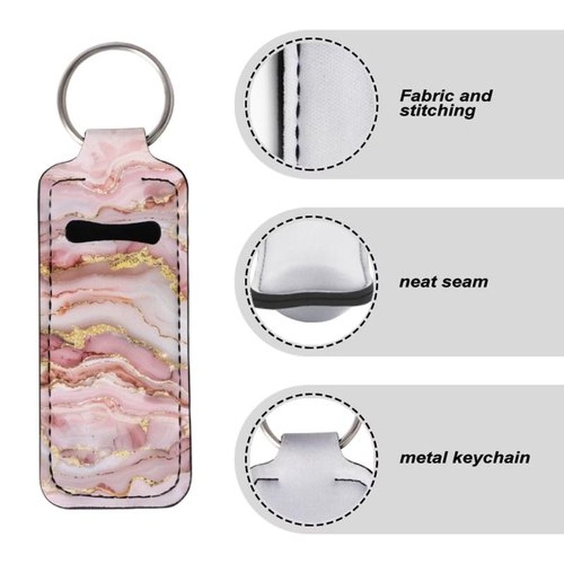 SEANATIVE Marble 5PCS Chapstick Holder Key Chain Cute Lip Balm Holder Keychain Clip on Lipstick Lip Gloss Keychain Sleeve Holder for Travel Accessories