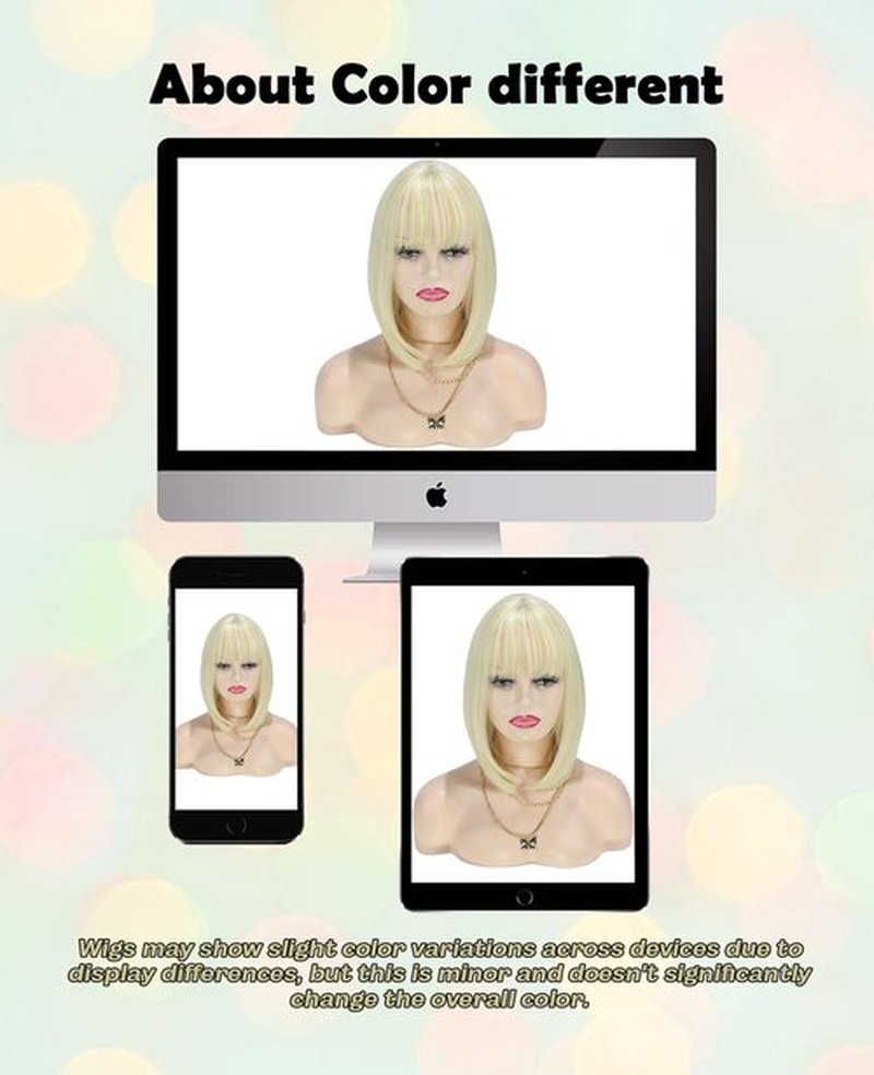 MaxlaceWig Blonde Wig with Bangs for Women, 12 Inch Straight Short Blonde Bob Wig, Synthetic Colorful Bob Wigs, Natural Looking Heat Resistant Fiber Bob Wig for Girls Daily Party Use,Cosplay Wig