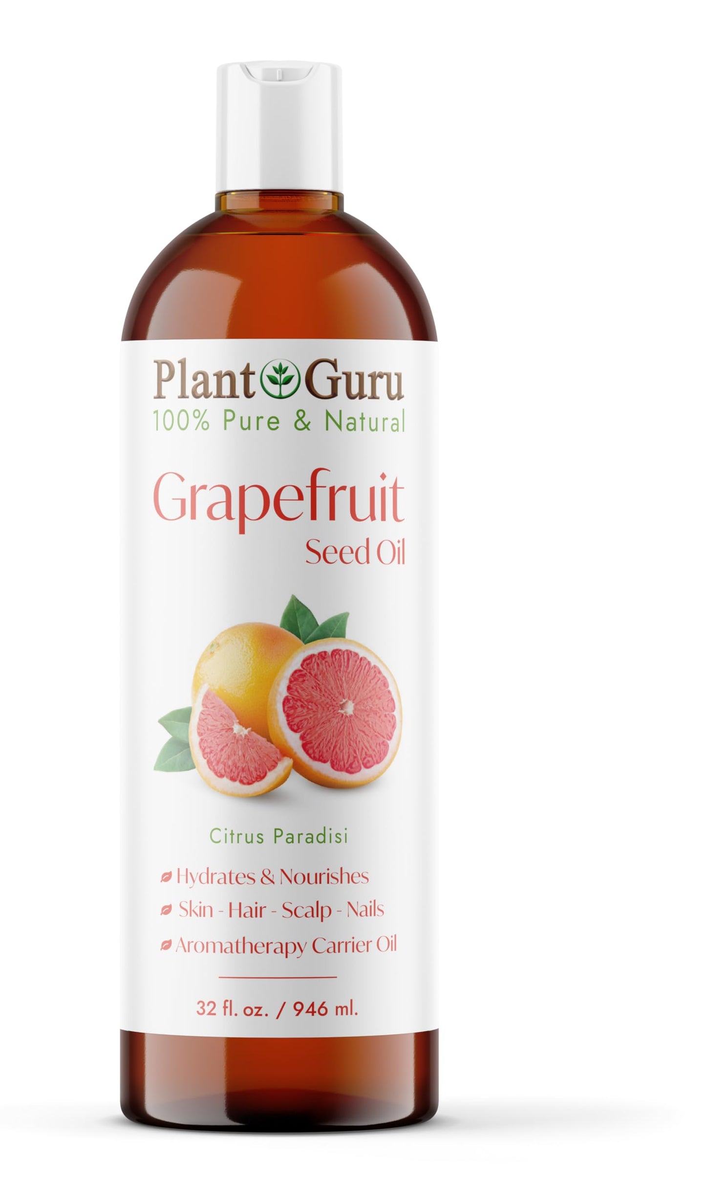 Plant Guru Grapefruit Seed Oil 32 fl. oz. Cold Pressed 100% Pure & Natural Carrier – Skin, Face, Body & Hair Growth Moisturizer. Great for DIY Creams, Lotions, and Lip Balms