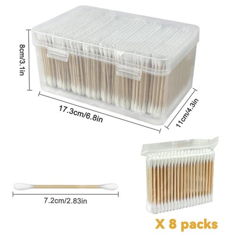 800 ct Bamboo Cotton Swabs for Ears, Double-Tipped Organic Bamboo Sticks for Makeup, Ear Cleaning, Personal Care, Travel, and Hygiene