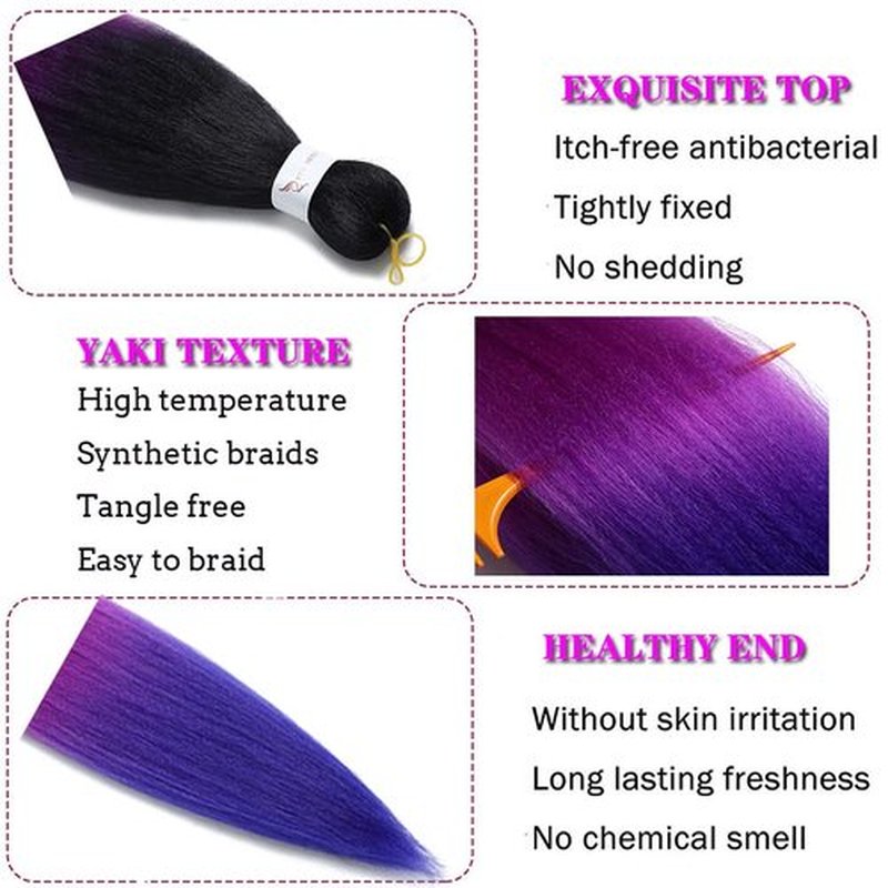 Pre Stretched Braiding Hair Extensions 30 Inch 6 Packs Long Professional Crochet Twist Braids Hair High Temperature Synthetic Fiber Yaki Texture(30",black-purple red-blue)
